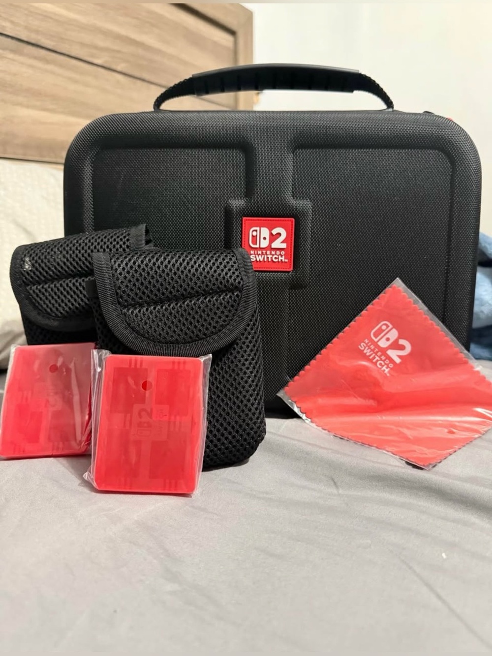 Nintendo Black Carrying Case with Red Accessories